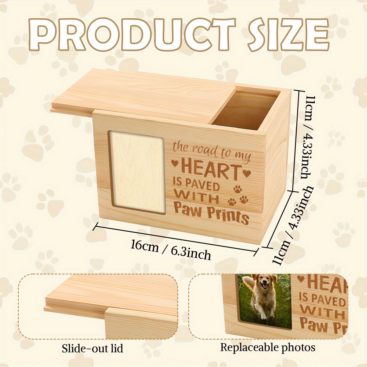 Decorative Wooden Urn with Paw Prints Design