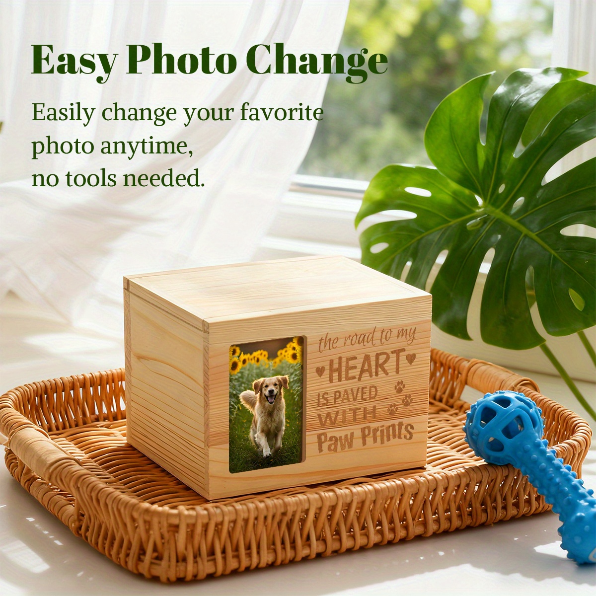 Decorative Wooden Urn with Paw Prints Design