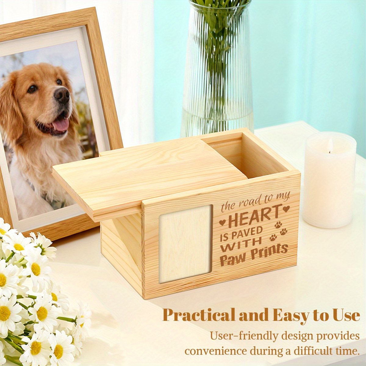 Decorative Wooden Urn with Paw Prints Design