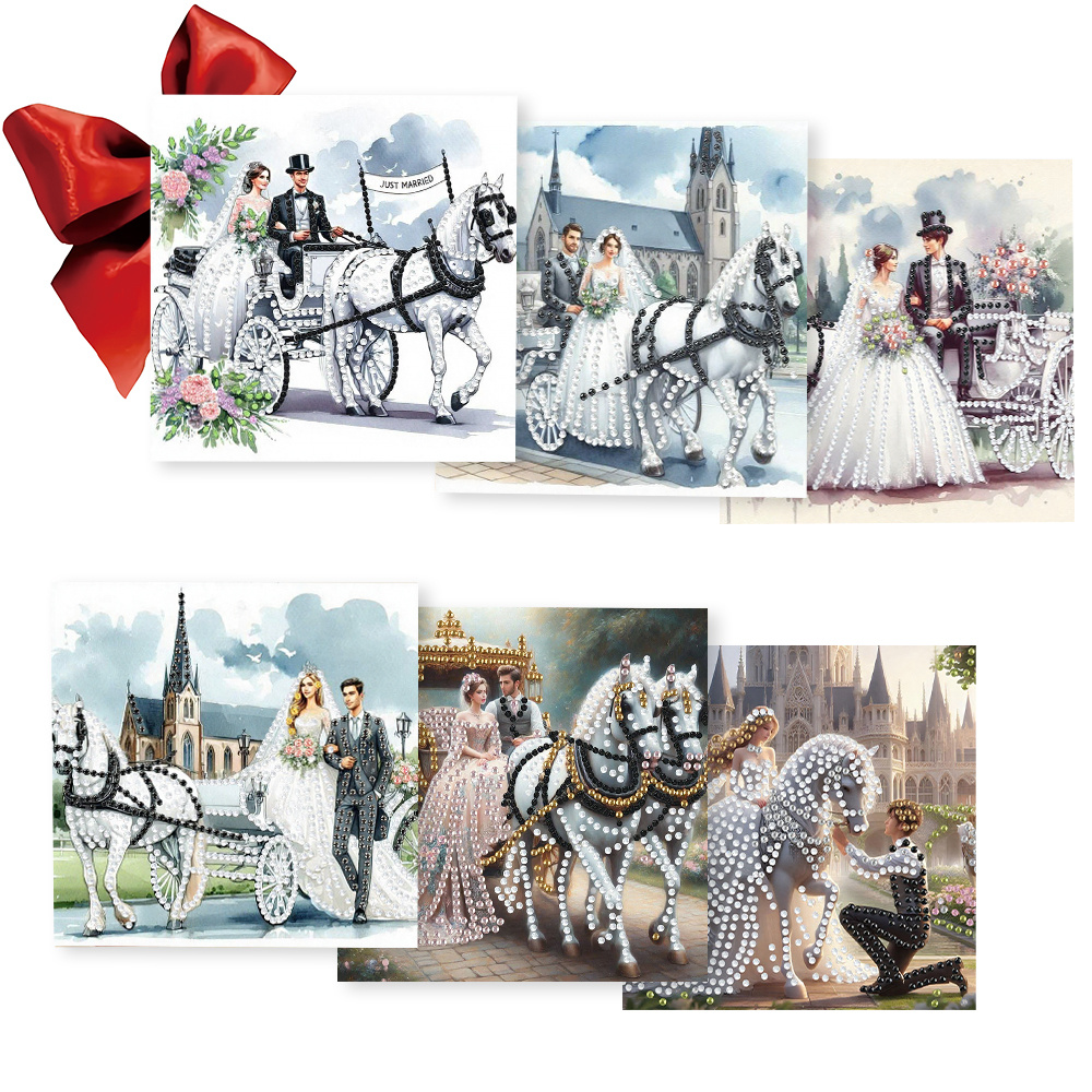 E-shop 6 Einzigartige Kreative Kutschen-Themen Schöne Romantische Hochzeits- Geburtstagskarten mit Diamant-Kunst-Design. DIY Runde