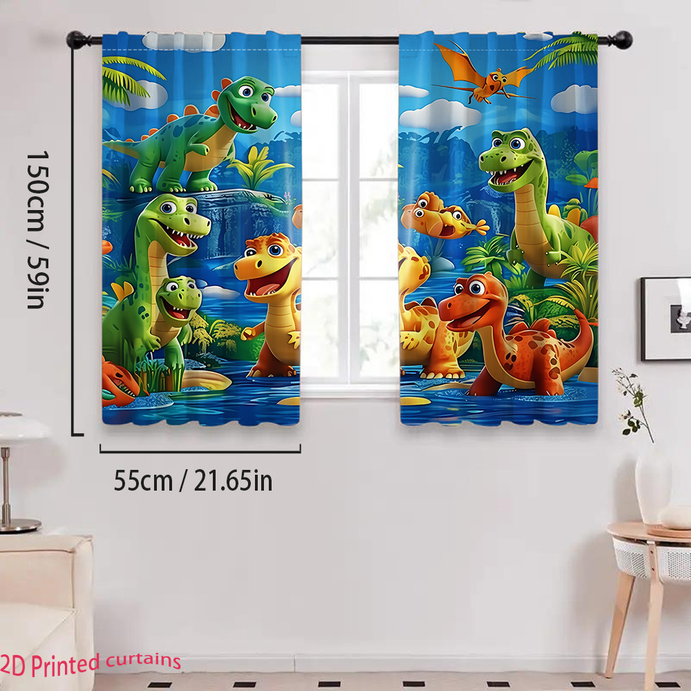 TEMU 2 rideaux sur le thème de de dinosaures de dessins animés, faciles à accrocher avec un tringle, adaptés à la décoration des salons et des