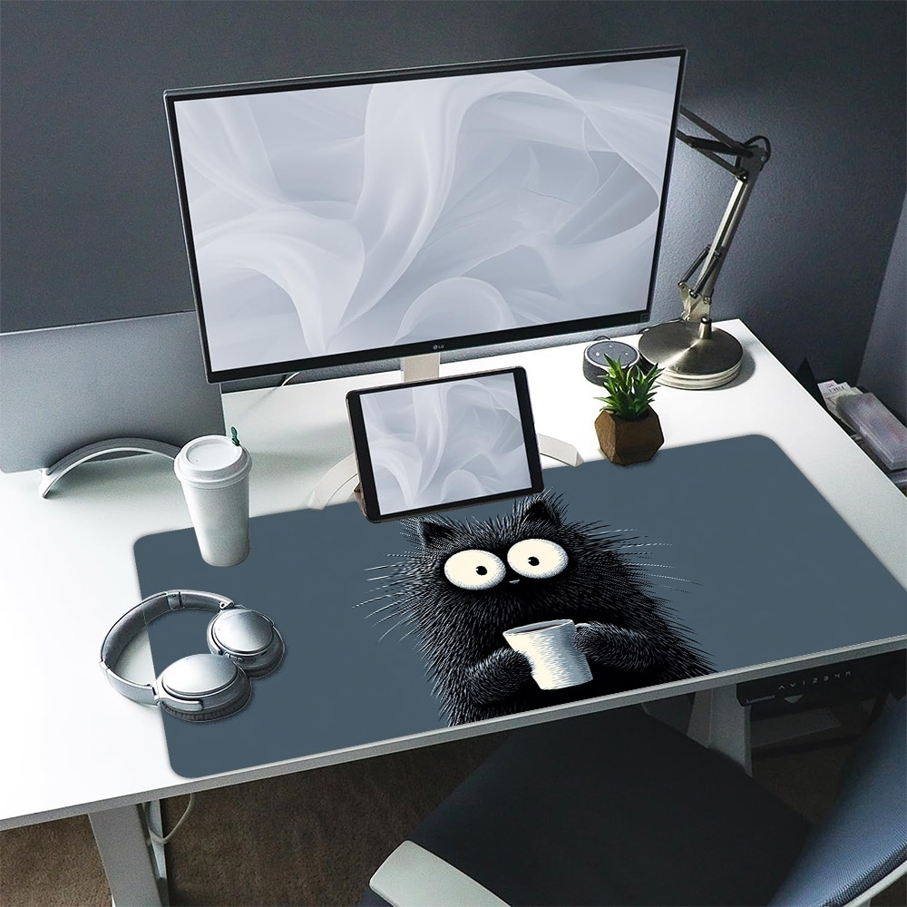 mouse pad featuring a fuzzy   with coffee made from polyester suitable for gaming and office use modern aesthetic and comfortable  
