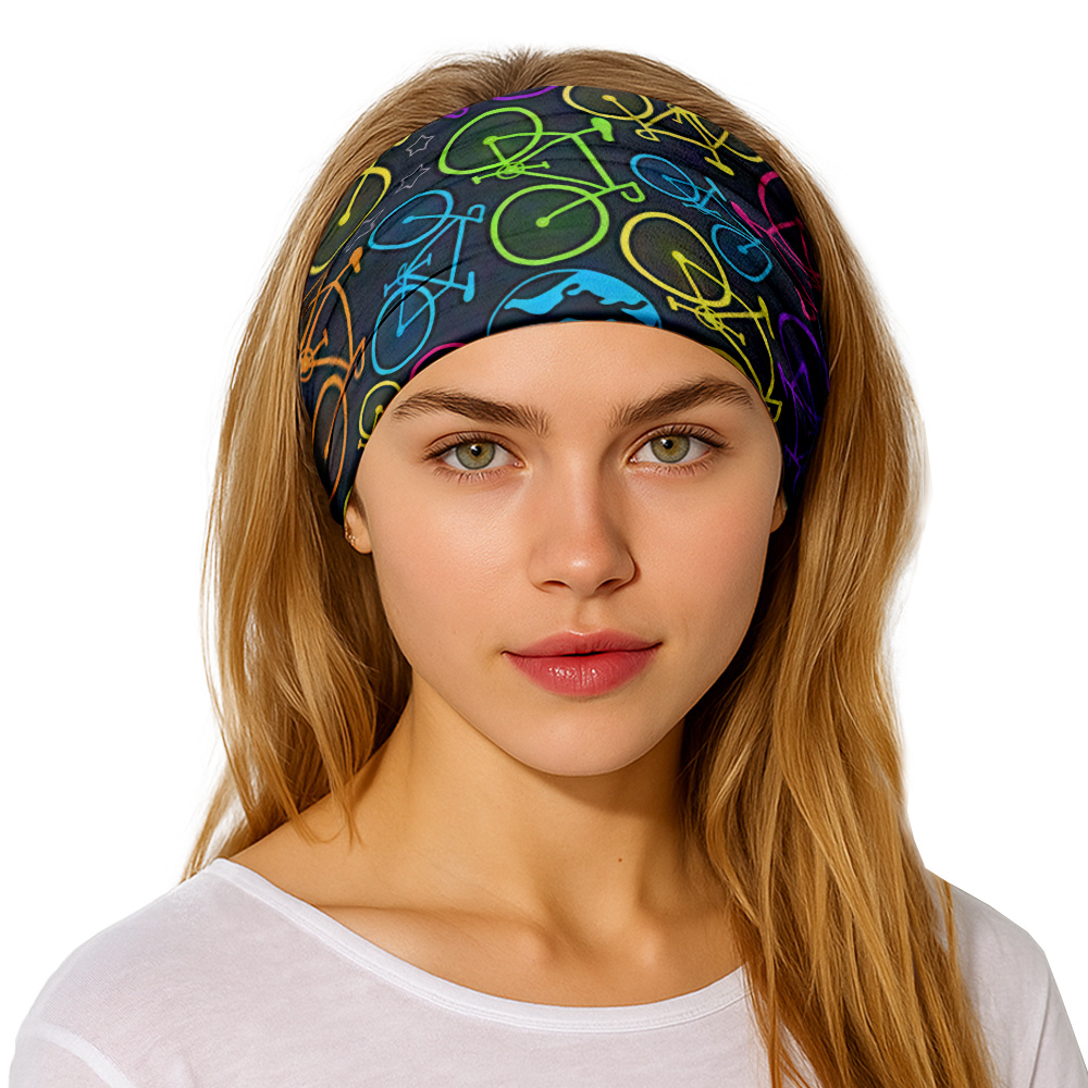 E-shop 1 Stück Elastisches Breites Haarband mit Fahrrad-, - & Sternmuster, Atmungsaktives & Schweißabsorbierendes Polyester-Gewebe, Weicher