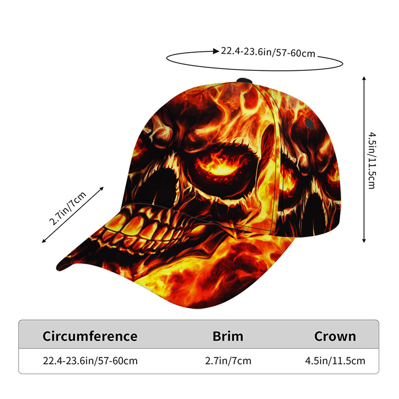 TEMU 1pc Skull Print Adjustable Snapback Duckbill Hat - Lightweight Baseball Cap Suitable For Daily Wear, Weekend & Themed Events - Edgy With Iconic