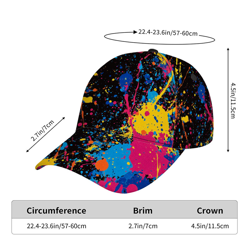 TEMU 1pc Of A Vibrant Splash Pattern Classic Baseball Cap - A Lightweight Adjustable Duckbill Hat, Use, Designed For For Couples
