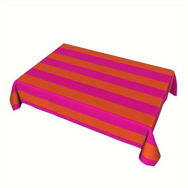 TEMU 1 stuks, Hoogwaardige Tafelkleed, met een Levendig Hot Magenta en Gebakken Oranje Gestreept Ontwerp - Machinewasbaar, Kreukvrij, Duurzaam