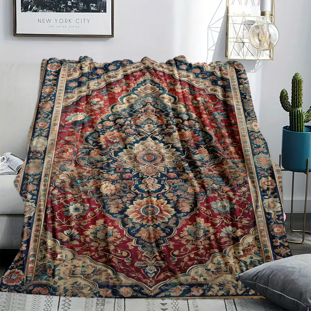 TEMU Blanket 1pc, Traditional Persian Pattern Carpet, Printed Blankets, Shawls, Throw Blankets, Comfortable And Soft Plush Blankets, Warm And