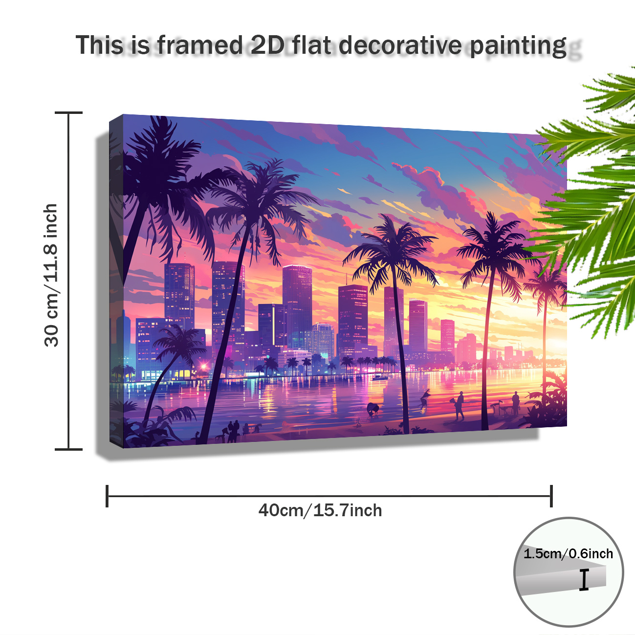 TEMU 1pc Miami Canvas Art With Palm Trees & â Vibrant , 11.8Ã15.7inch Wooden Frame Wall Decor For Living Room, Bedroom, Kitchen, Bathroom â Gift,