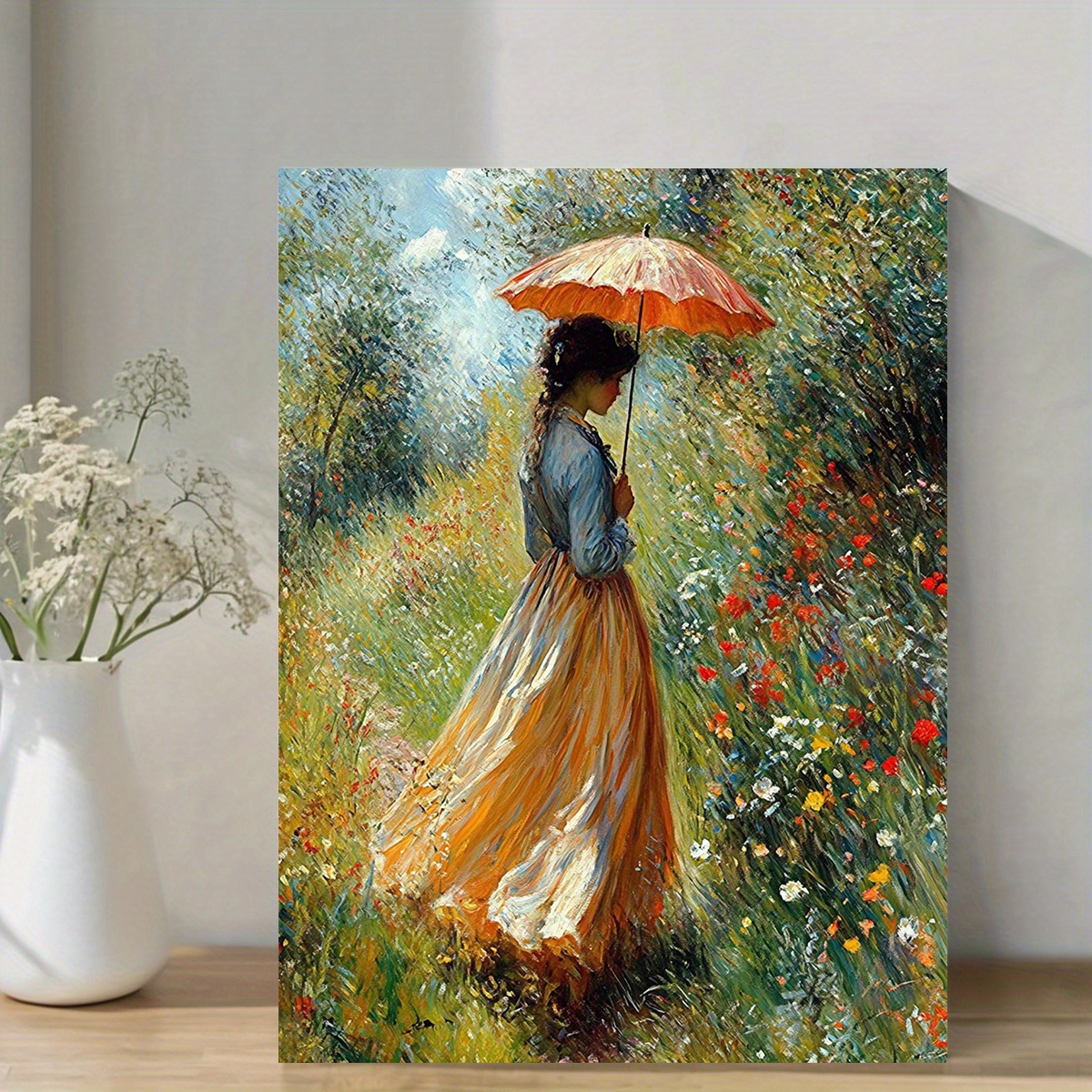 TEMU 1 pezzo Auguste "Donna con Ombrello in Giardino" Impressionista Vintage - Tela Avvolgente con Cornice in Legno, da Parete Adatta per Camera da