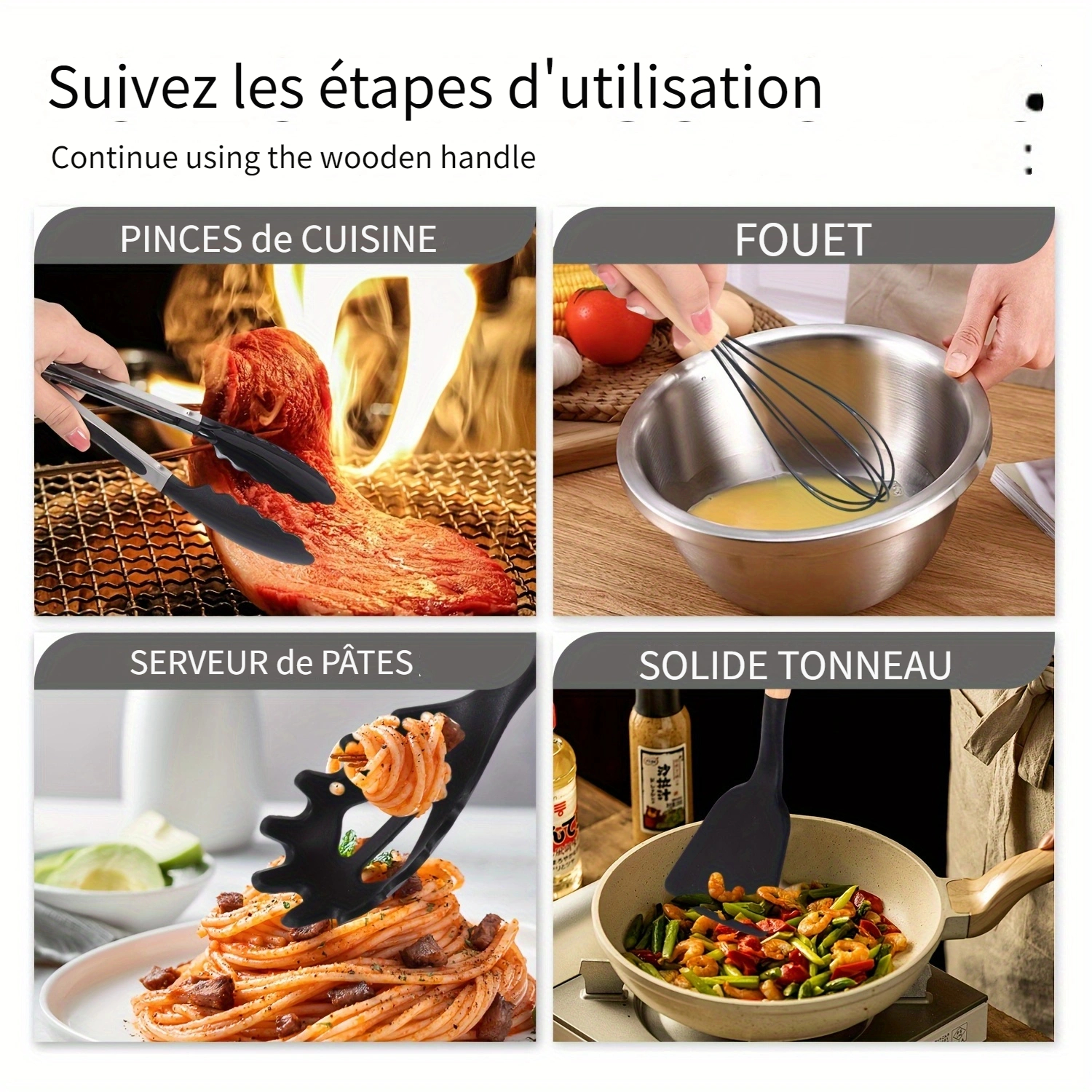 44pièces Ensemble d'ustensiles de cuisine en silicone avec manches en bois antiadhésives - Outils faciles pour la cuisine et la pâtisserie, parfaits pour les vacances (Noël, Saint-Valentin, Saint-Patrick, remise des diplômes, Ramadan), comprennent des spatules, des fouets, des cuillères, des pinces et plus encore, les essentiels de la cuisine|Ustensiles modernes|Ustensiles en silicone, accessoires de cuisine