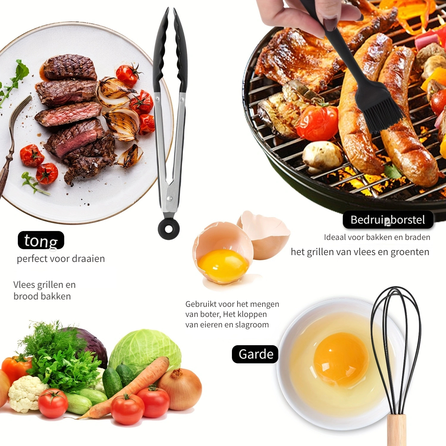 44-delige Anti-aanbak Keukenset met Houten Handvat en Siliconen, Geschikt voor Bakken en Koken, Makkelijk Koken en Bakken, Keukenbenodigdheden, Anti-aanbak Keukengerei, Anti-aanbak Kookgerei, Bakbenodigdheden