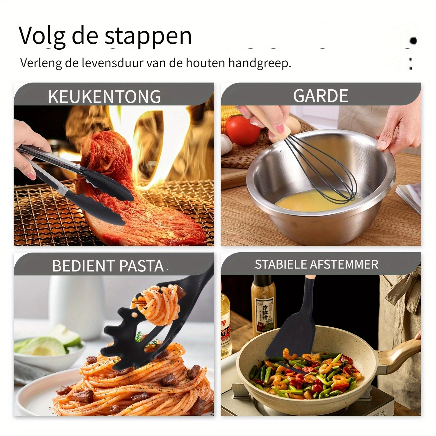 44-delige Anti-aanbak Keukenset met Houten Handvat en Siliconen, Geschikt voor Bakken en Koken, Makkelijk Koken en Bakken, Keukenbenodigdheden, Anti-aanbak Keukengerei, Anti-aanbak Kookgerei, Bakbenodigdheden