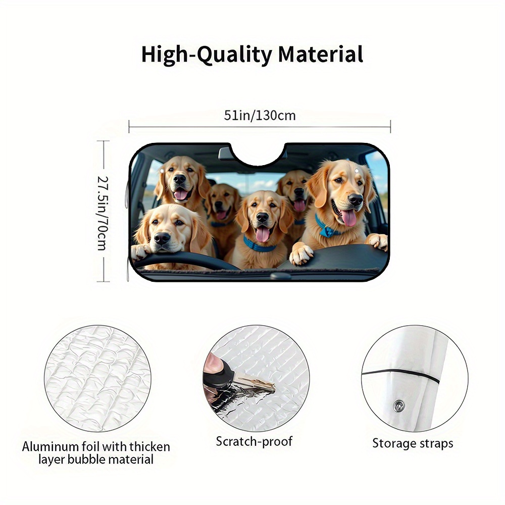 TEMU 1pc, Dog Lovers Gift Golden Retriever Sun Shield, Blocks And Heat, Universal Fit For Sedan Suv