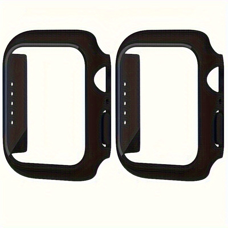 A Pack Of 2 Black Tempered Glass Screen Protectors And Cases, Compatible With Iwatch Series 9/8/7/se/6/5/4/3/2/1 (38mm/40mm/42mm/44mm/45mm/49mm) - Scratch-resistant, Waterproof, With Precise Cutouts.