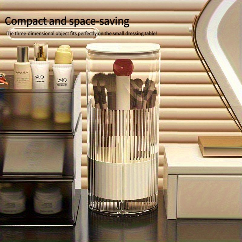 portable makeup brush organizer with press dustproof design automatic up down eyelash brush holder compact plastic desktop makeup storage box for eyeliner brushes no   Product details 9