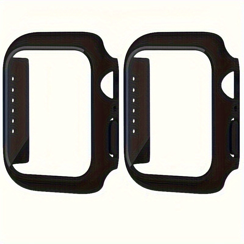 TEMU A Pack Of 2 Black Tempered Glass Screen Protectors And Cases, Compatible With Iwatch Series 9/8/7/se/6/5/4/3/2/1 (38mm/40mm/42mm/44mm/45mm/49mm)