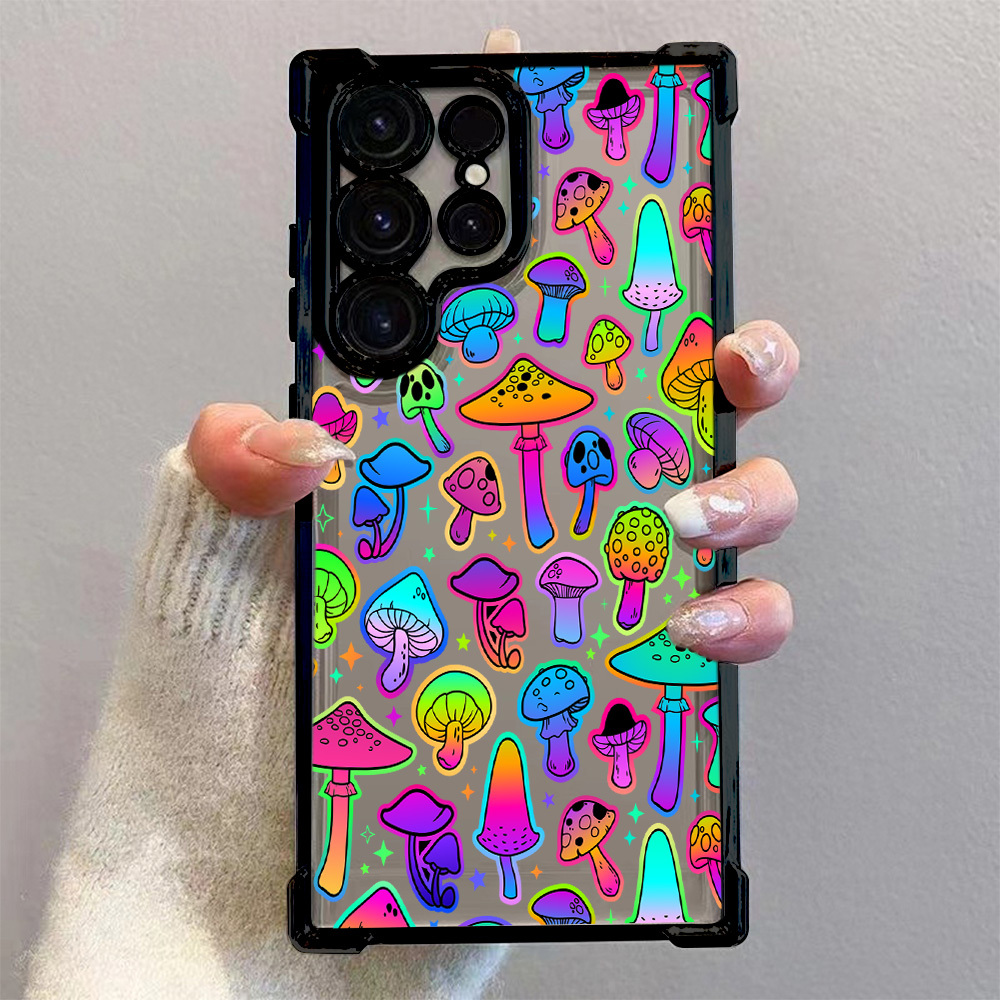 TEMU Colorful Mushroom Phone Case For Galaxy S25 S24 S23 S22 S21 Fe 4g 5g Transparent Soft Back Cover