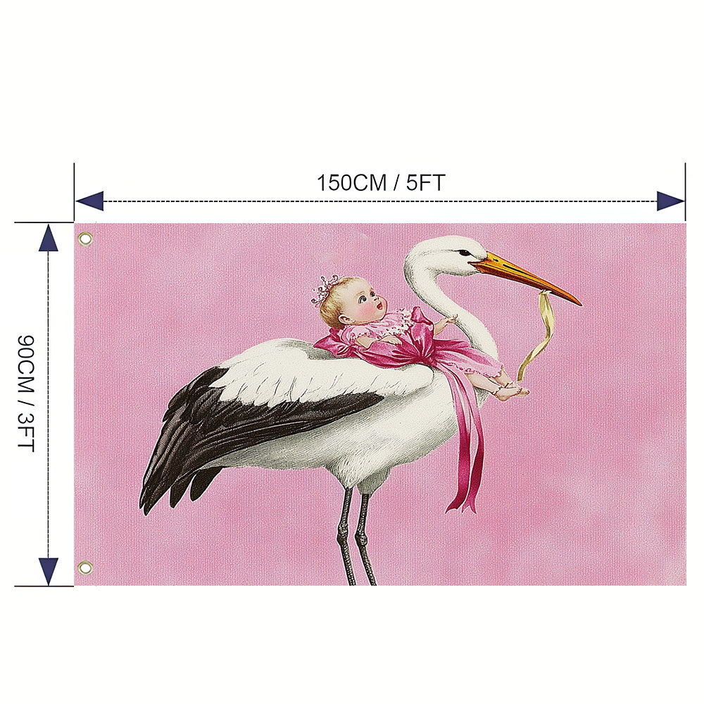 E-shop 1 Stück Elegantes Flamingo- & Storch-Wasserfarben-Flagge - Rosa Polyester-Außendekoration Für Festivals, Partys, Zuhause, Garten Und Wohnheime,
