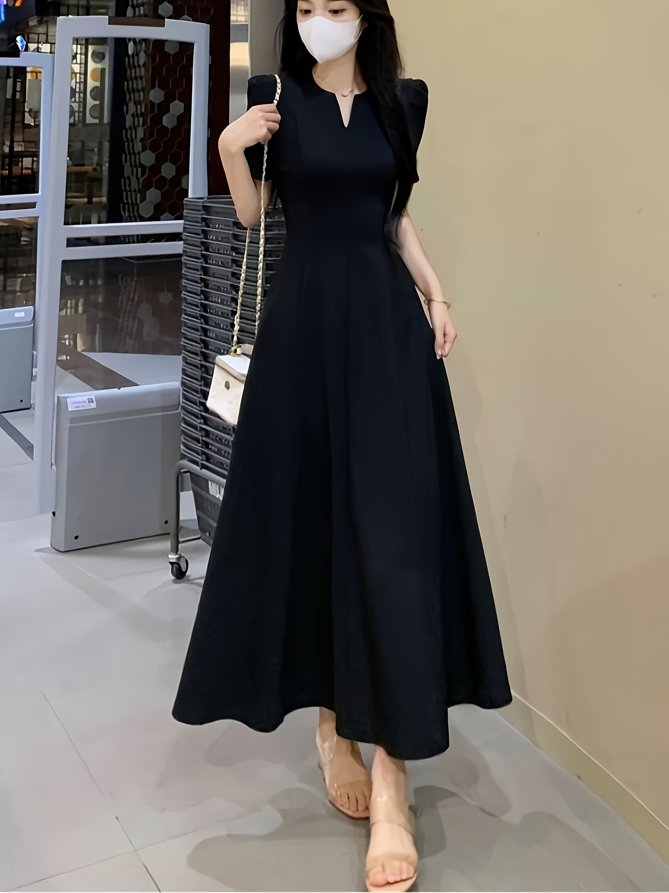 green emerald velvet dress High Quality Knee Length Bodycon 2 Pieces Elegant Dress Black / S main image 0