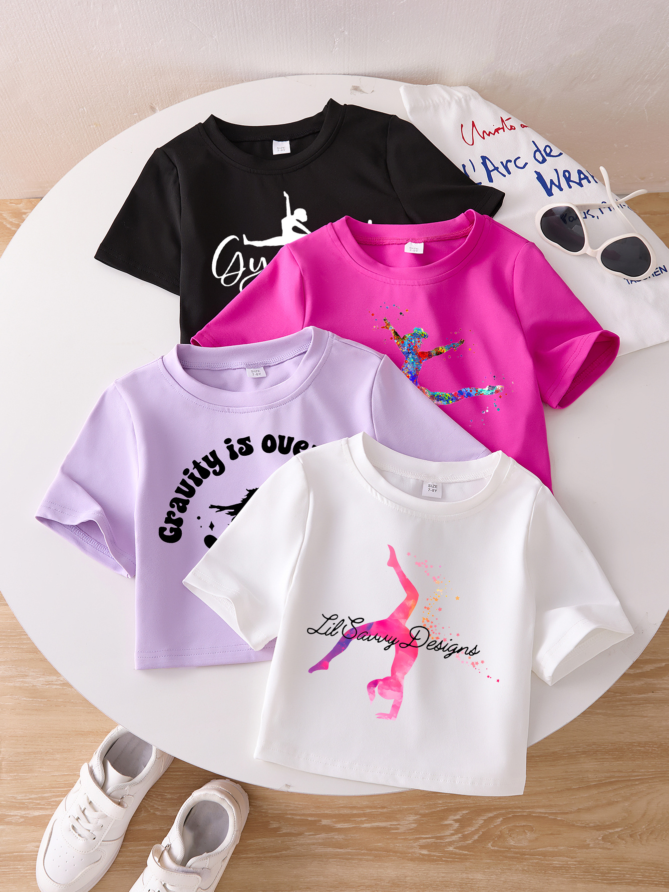 Girls' Fashion Gymnastics Dance T-Shirt, Soft and Stretchy Round Neck  Short Sleeve T *'S Summer Top, Crop T-Shirt S