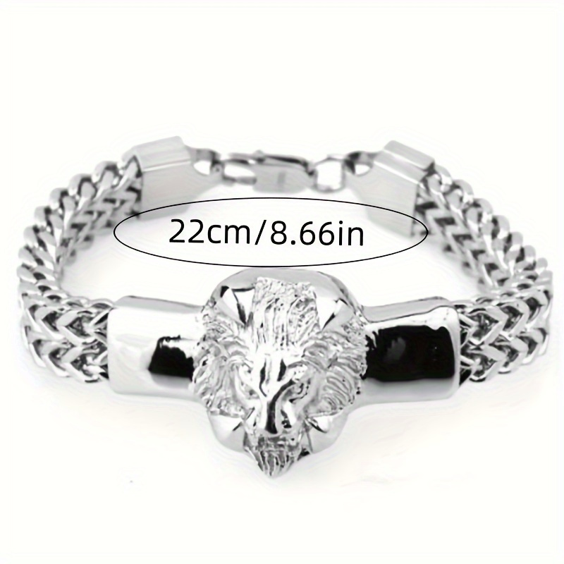 Una pulsera de cadena de eslabones de acero inoxidable de moda de hip-hop rock punk con una cabeza de león, perfecta para usar en ocasiones informales, diarias y de fiesta, lo que la convierte en un accesorio elegante para todas las estaciones.