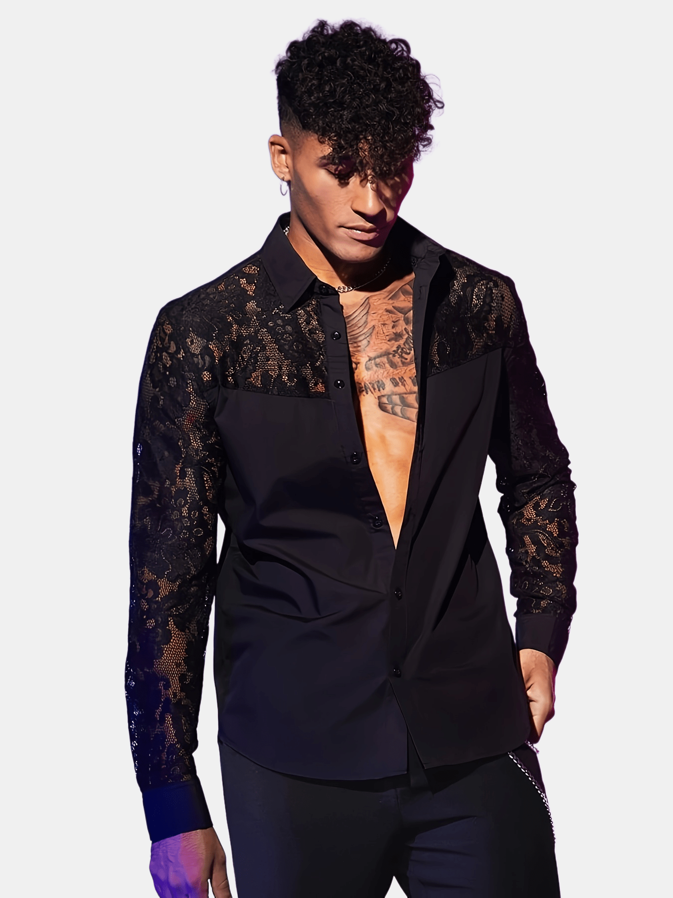 camisa encaje negra hombre largas estilo elegante Temu Spain