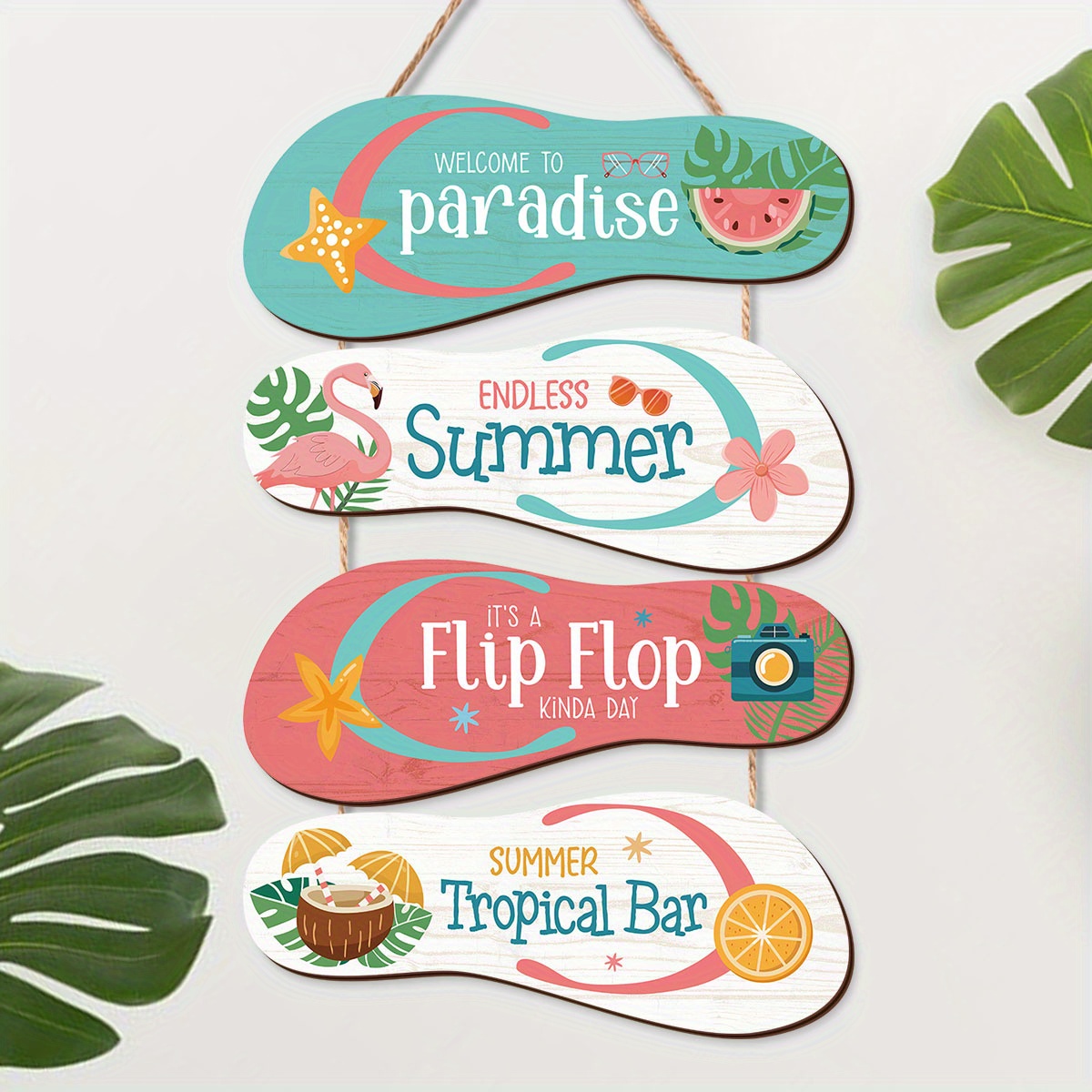 set wooden summer flip flop hanging signs tropical beach