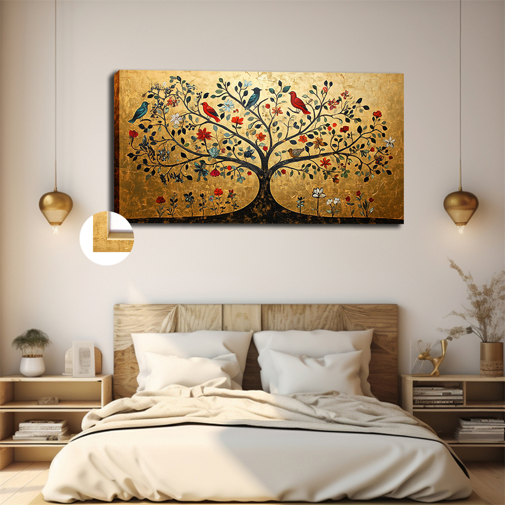 TEMU Decorativo 2D Piatto, 2D Piatto, Tela Incorniciata Piante Grandi, Pittura Decorativa Fiori Brillanti e Vivaci Uccelli, per Decorazione Pareti di