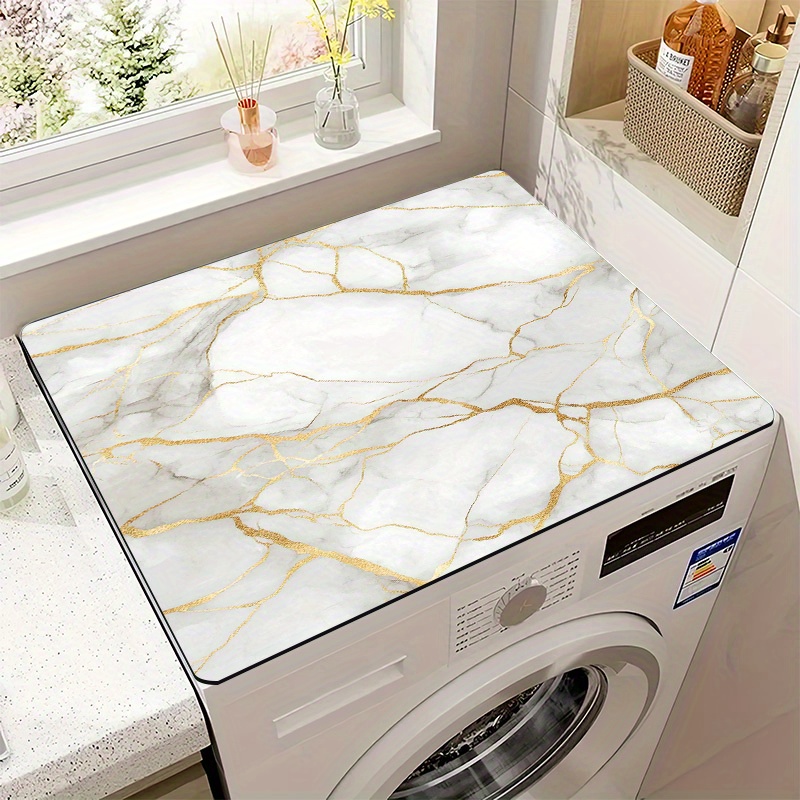 TEMU 1-pack Drain Mat, Washing Machine Dust Cover Mat, Dish Drying Mat, Non-slip Mat, Marble Drying Mat 16x18cm, Kitchen Golden Gray Marble Bowl Mat,