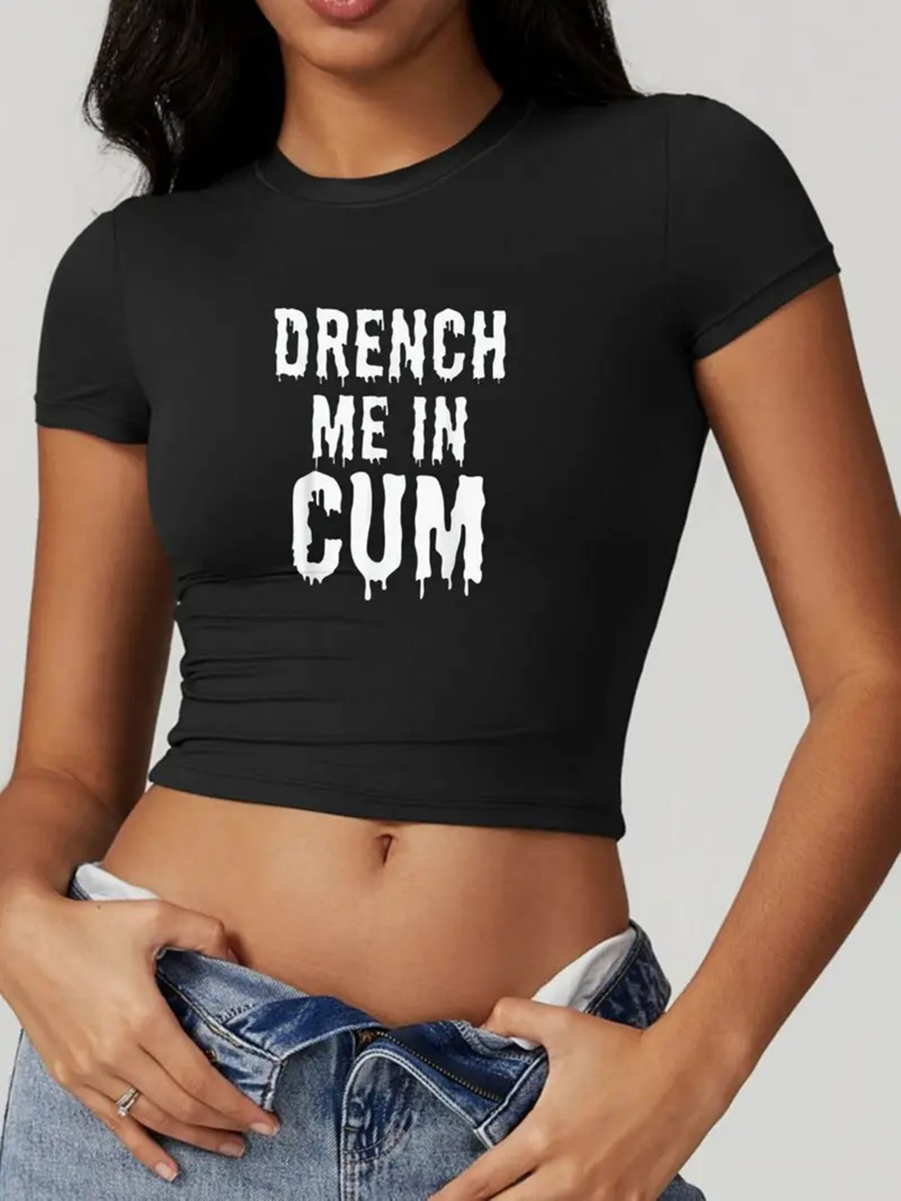   drop me all over graphic print womens cropped top t shirt   polyester short sleeves fitted machine washable   t shirt   casual   womens t shirts