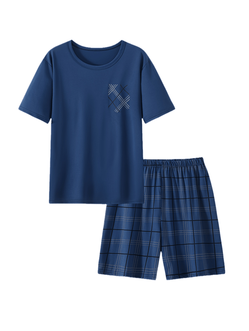 2 set mens summer thin pajama set short sleeve short shorts 2 set mens wear set