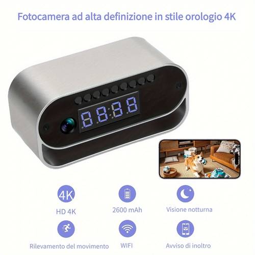Mini Telecamera Nanny Cam 4K Con 64GB – Videocamera Tascabile Per Sorveglianza, Registrazione 2K FHD, Senza Audio, Batteria Ricaricabile