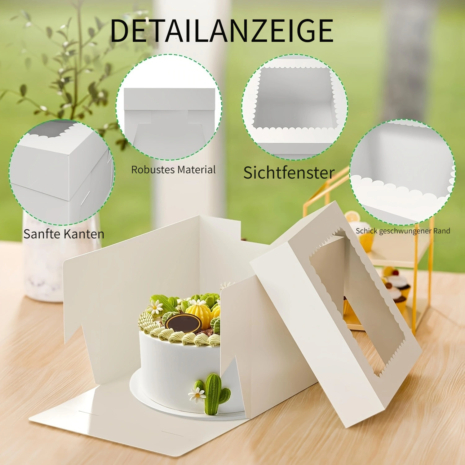 15 Stück Kuchenboxen Mit Fenster – 25,4 X 25,4 X 20,3 Cm, Weiß, Inkl. Runden Kuchenplatten & Aufklebern