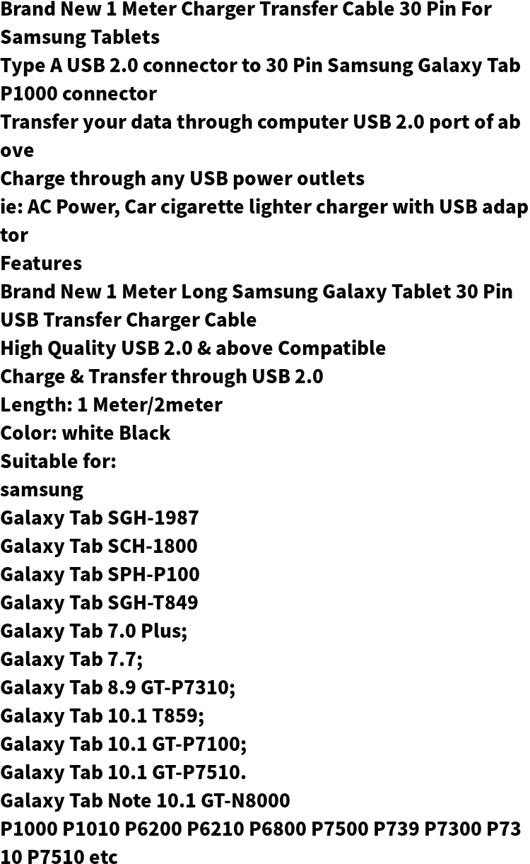 Original USB Data Cable Charger For Samsung Galaxy Tab 2 Tablet 7