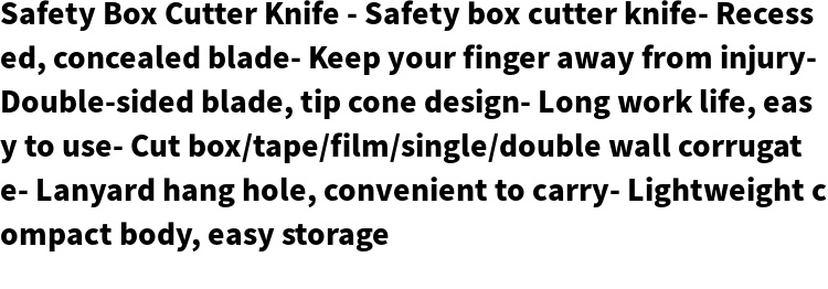 SCIMAKER Safety Box Cutter Utility knife Double-sided blade Cardboard  Parcel Package Tape House office security Knife Tools