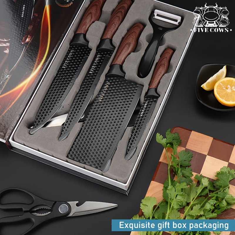 Five Cows 1/6pcs Set, Specially Designed for Outdoor Camping, Including Kitchen Knife, Bone Chopping Knife, Fruit Knife, Scissors And Fruit Knife, A Set Of Cooking Knives In Line with Human Health, Suitable for Outdoor Cooking, Birthday Gift