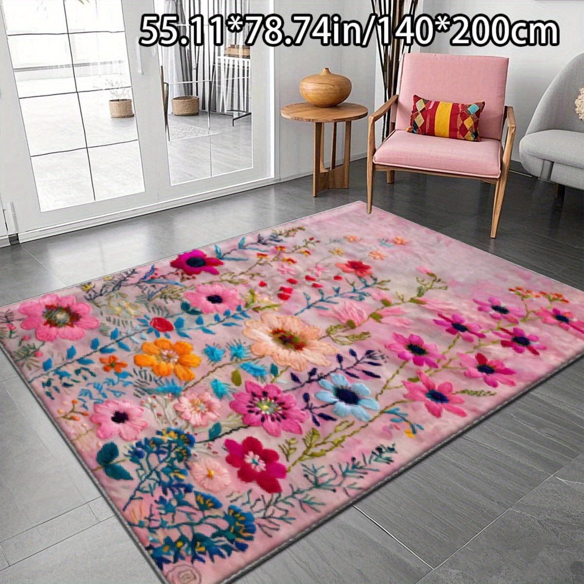 TEMU [ ] [soft Velvet   Dot Plastic Bottom] 1pc Soft Decor Purple Floral Dream Pattern Versatile Decorative Style, Living Room Carpet, Sofa Cushion,