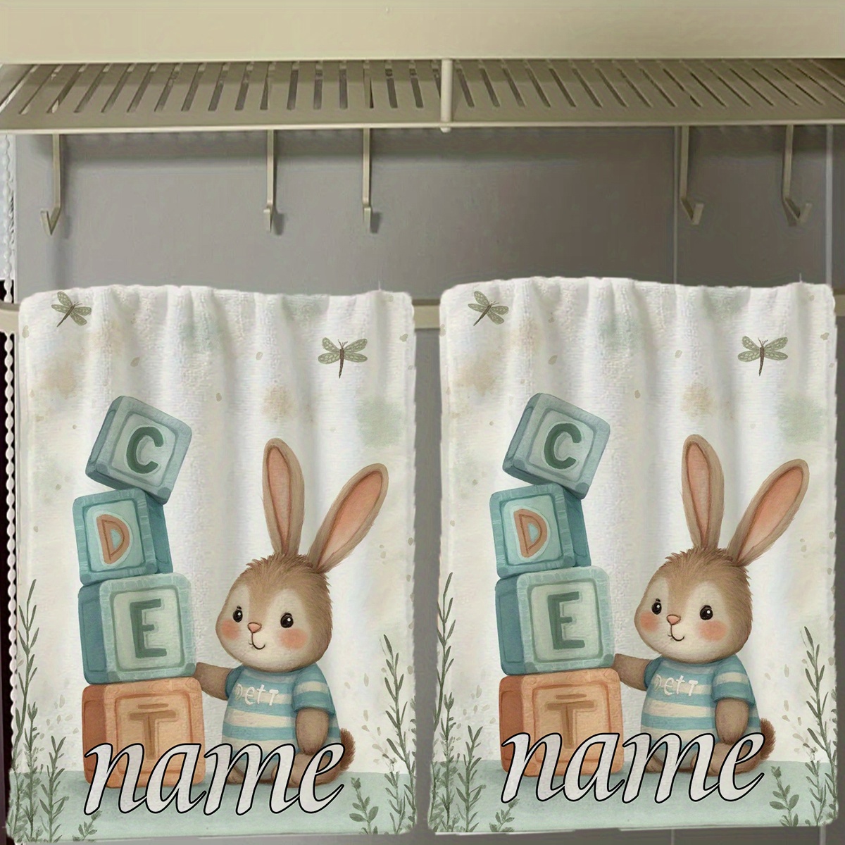 TEMU 2pcs Cartoon Rabbit Travel Essential Towel, Customizable Text Towel, Personalized Name Towel, Cartoon Anime Towel, Autumn Gift, Striped Design,