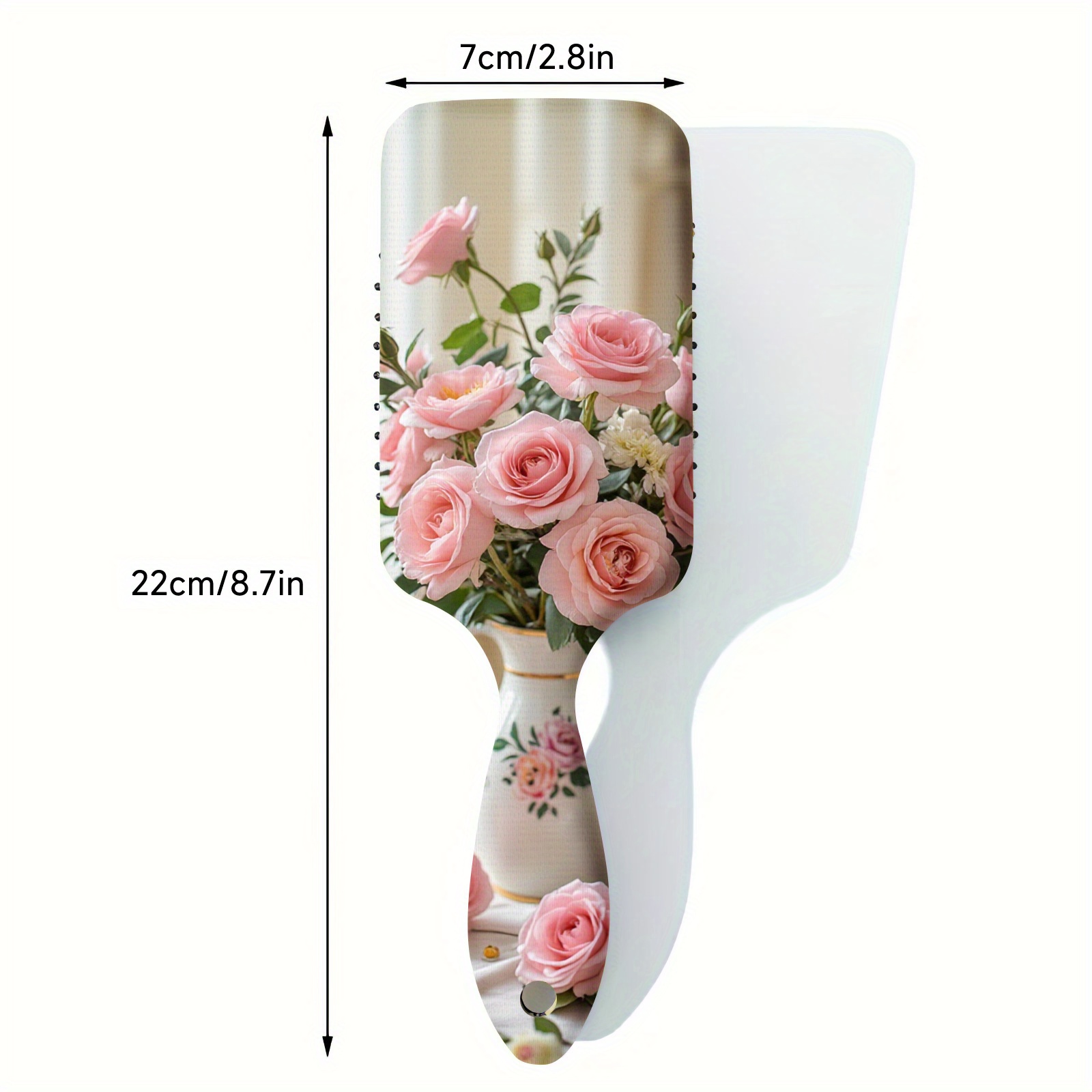 TEMU 1pc, Vintage Bouquet, Anti-static Nylon Bristles, Durable Abs Handle, Large Split Ends Styling Tool For All Hair Types, Perfect For Family, Travel And Holiday Gifts, Hair Combs
