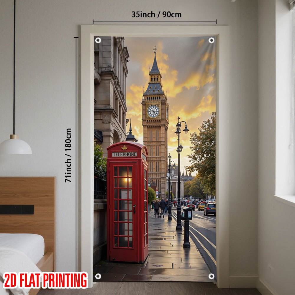 TEMU 2d Door Banner, 1pc London & Red Door Banner - No Power Required, Durable Polyester Hanging Decor For Home Entrance, Holiday & Event Decoration