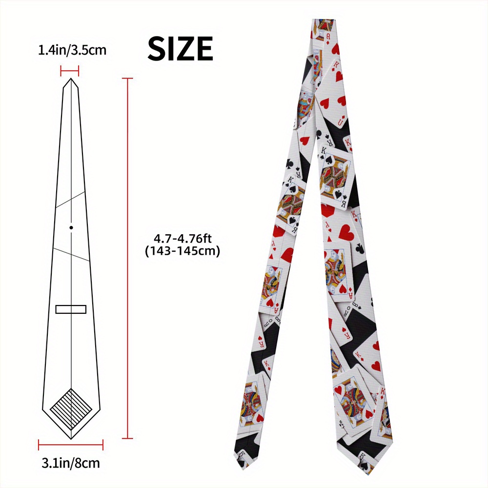 TEMU 1pc Men's & Women's Playing Cards Tie - Vibrant Design, Blue Polyester Necktie For Golf, Casual & Father's Day Gifts, Machine Washable, Golf