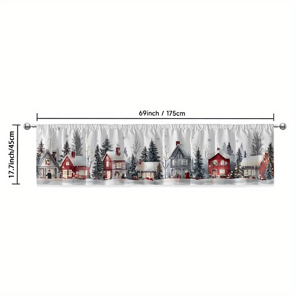 TEMU 2d Flat, 1pc,2d Flat Printing Cartoon Winter Digital Printing Short Valance Curtain, 100% Polyester (without Rod), Suitable For Home Decor,