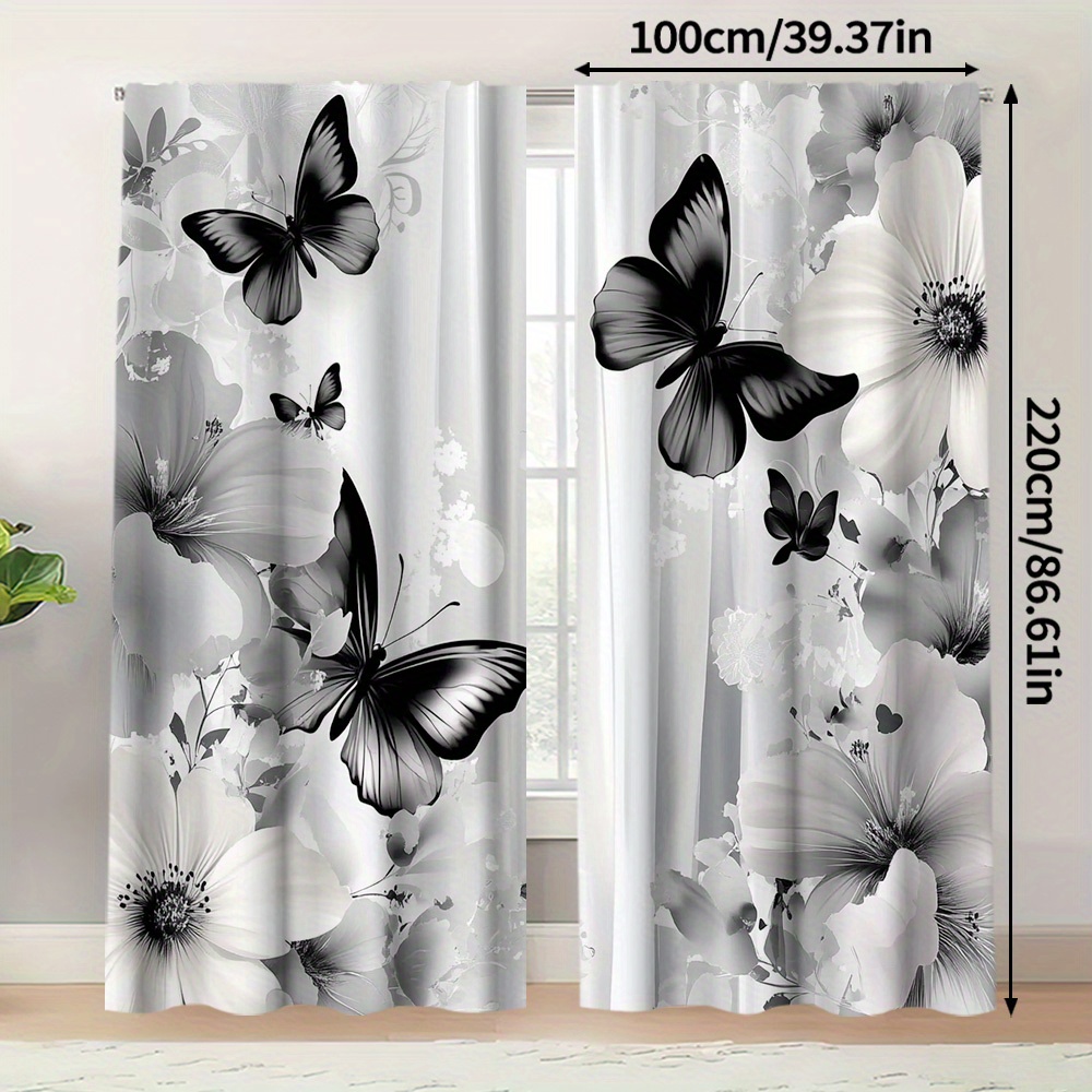 TEMU 2 rideaux de fenêtre - Motif et blanc floral, rideaux filtrants pour intimité en polyester lavable en machine, décoration moderne pour salon,