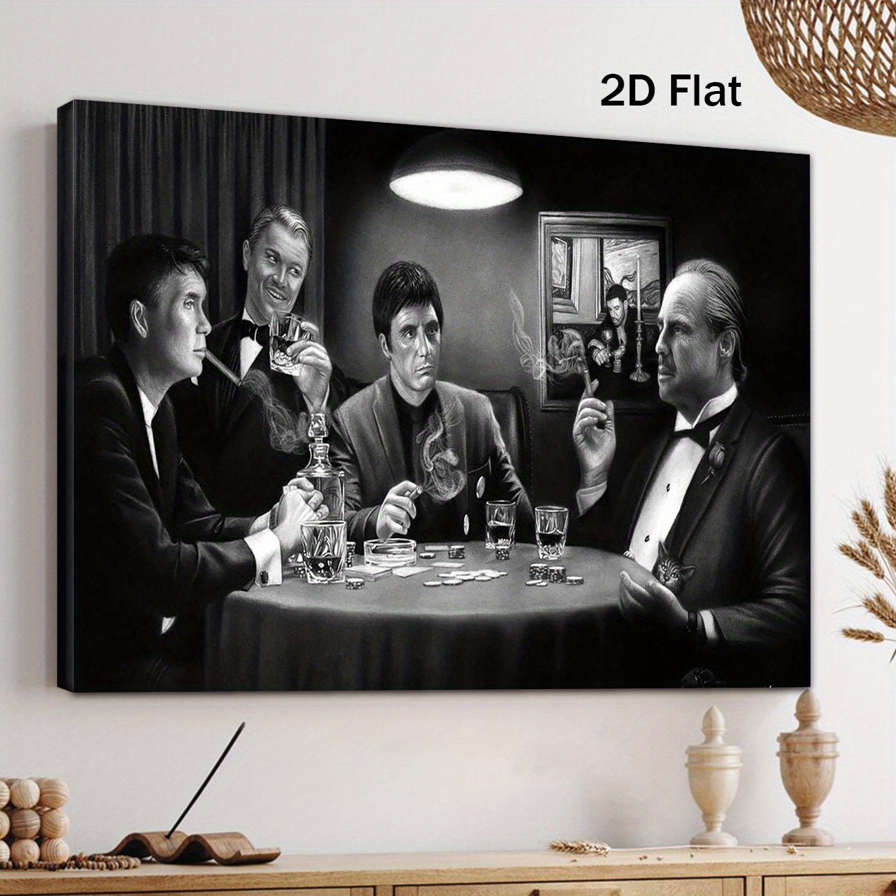 2D Plat, 1 stuk Vintage Gangsters Poker Spel Canvas Kunstprint