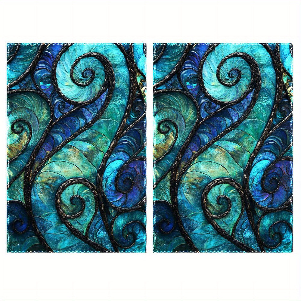 TEMU Of 2 Kitchen Towels With A Single-sided Print, Measuring 16x24 Inches, Featuring New Zealand M%c%or Paua Koru Designs. Ideal For Dishcloths, Tea