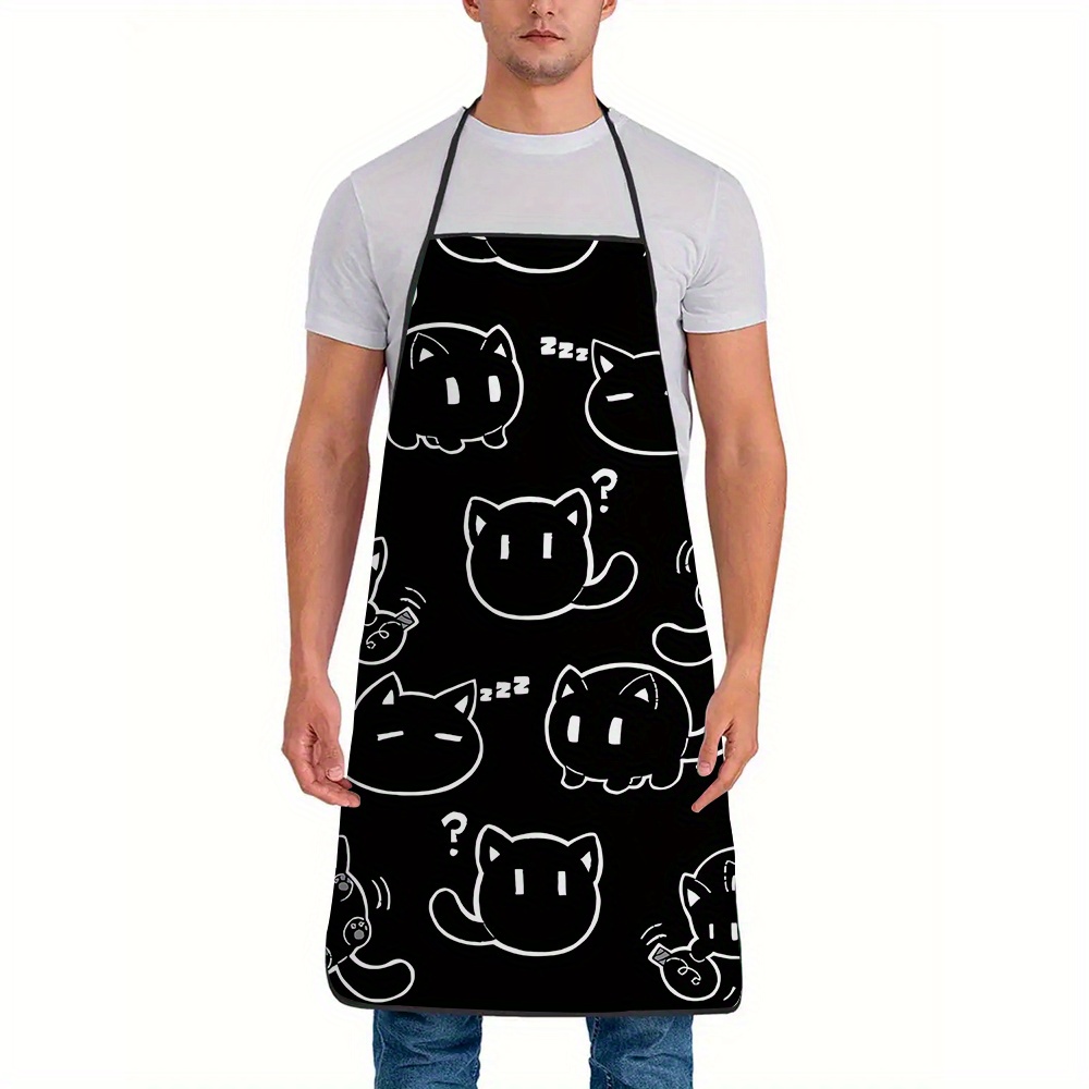 TEMU Delantal unisex estampado de 1 pieza con de expresión de de gato con pequeña bola redonda de dibujos animados, muy adecuado para hornear en la