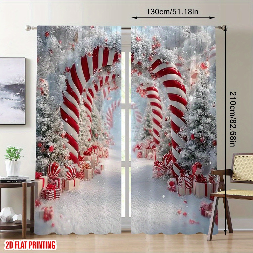 TEMU 2D Plat - 2D Plat - Ensemble de 2 rideaux Merry Christmas imprimés et plats, fabriqués à 100% polyester, parfaits pour les fêtes de printemps et