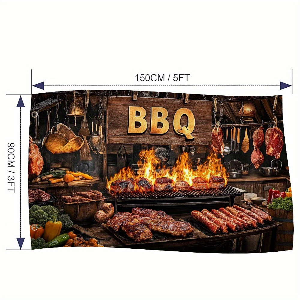 TEMU 2d Flat, 2d Flat Printing, 1pc, Bbq Grill Fashionable Flag 150×90cm ( Pole) Ideal For Garden, Clubs, Concerts, Bars, Dorms, Living Rooms,