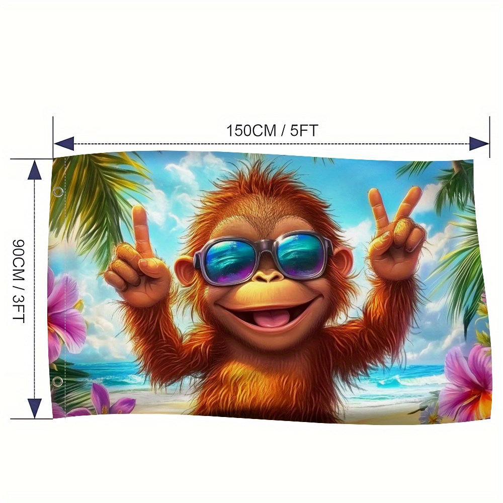E-shop 2D Flat - 2D Flat - 2D FLAT DRUCK, ., Lebendige Leidenschaftliche Affe Tropischer Strand Kreatives Banner 150×90Cm (Keine Flaggenstange) für