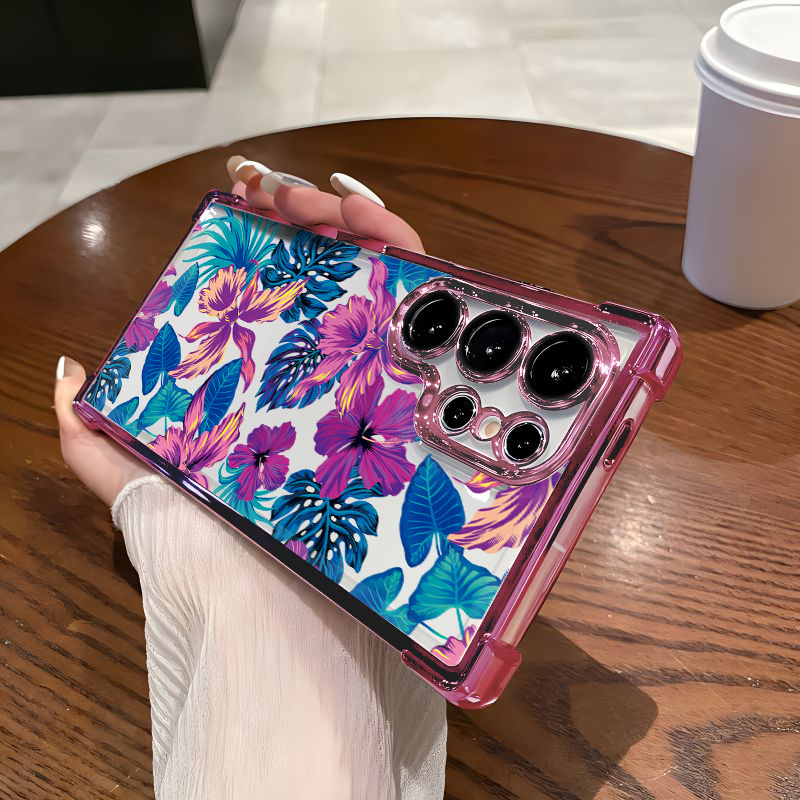 TEMU 1 Piece Of A Vintage-style, Colorful Floral Electroplated Corner Tpu Case Transparent And Protective, Designed For For Galaxy S25/s22, Offering